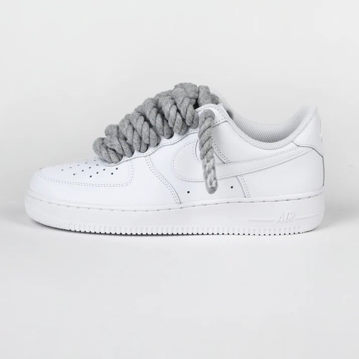 Custom Nike AIR Force 1 Sneaker - Dicke Schnürsenkel/Rope Grau - julescustomizedkicks