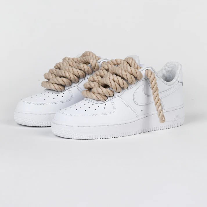 Custom Nike AIR Force 1 Sneaker - Dicke Schnürsenkel/Rope Hellbraun - julescustomizedkicks