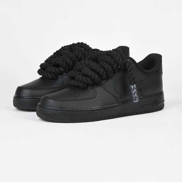 Custom Nike AIR Force 1 Sneaker - Dicke/Rope Schnürsenkel Schwarz