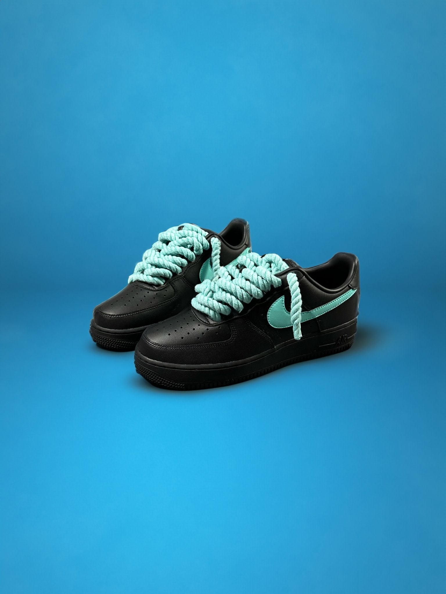 Custom Nike AIR Force 1 Sneaker - Dicke/Rope Schnürsenkel Schwarz Blau - julescustomizedkicks