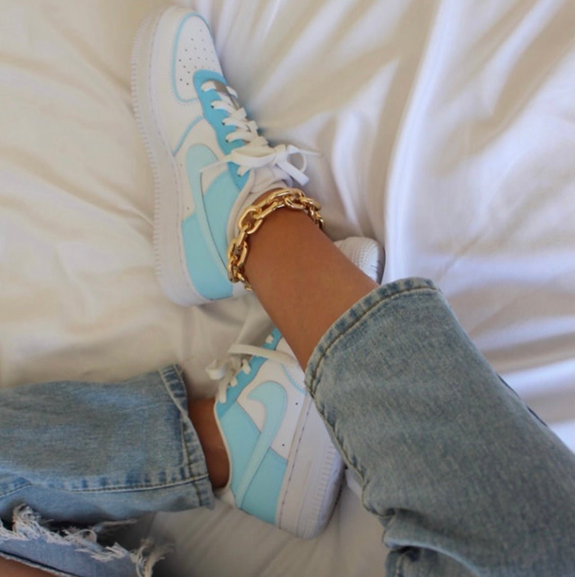 Custom Nike AIR Force 1 Sneaker - Ice Blue - julescustomizedkicks