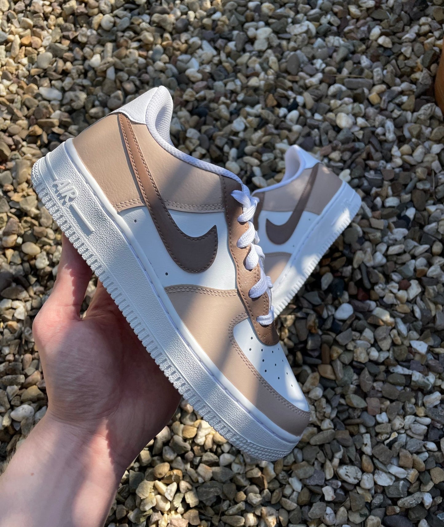 Custom Nike AIR Force 1 Sneaker - Light Brown - julescustomizedkicks