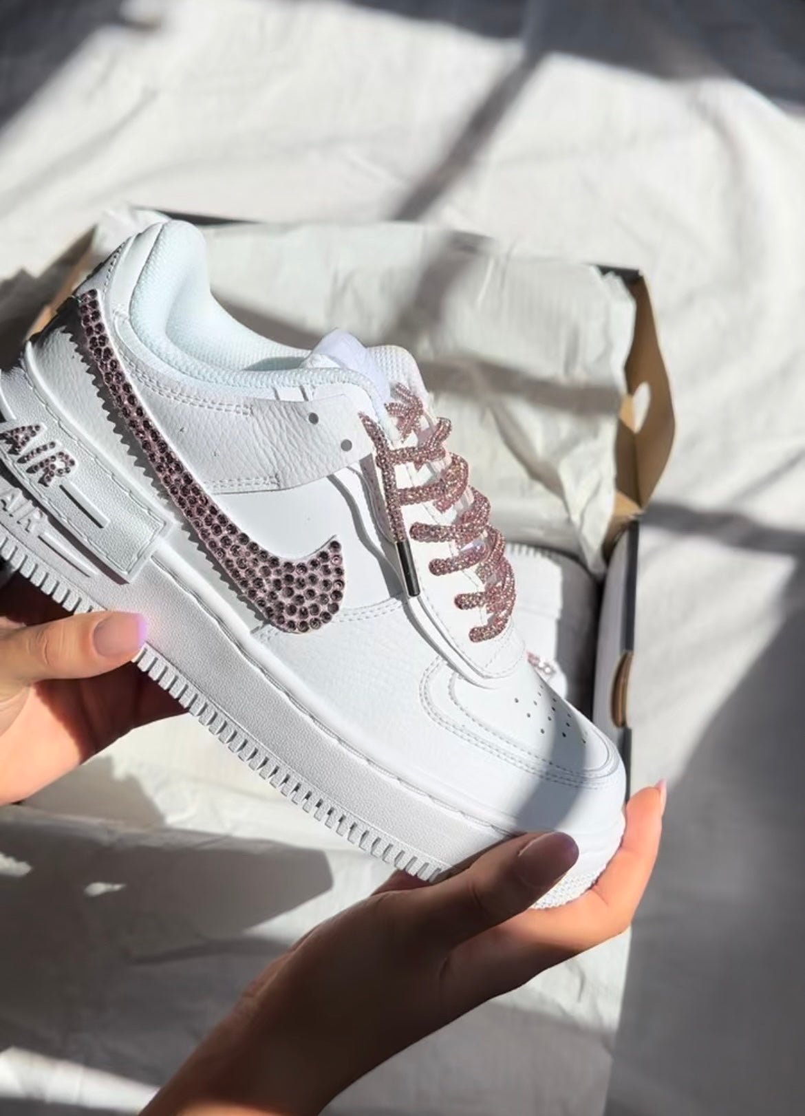 Custom Nike AIR Force Shadow 1 Sneaker - Swarovski Strasssteine BARBIE EDITION - julescustomizedkicks