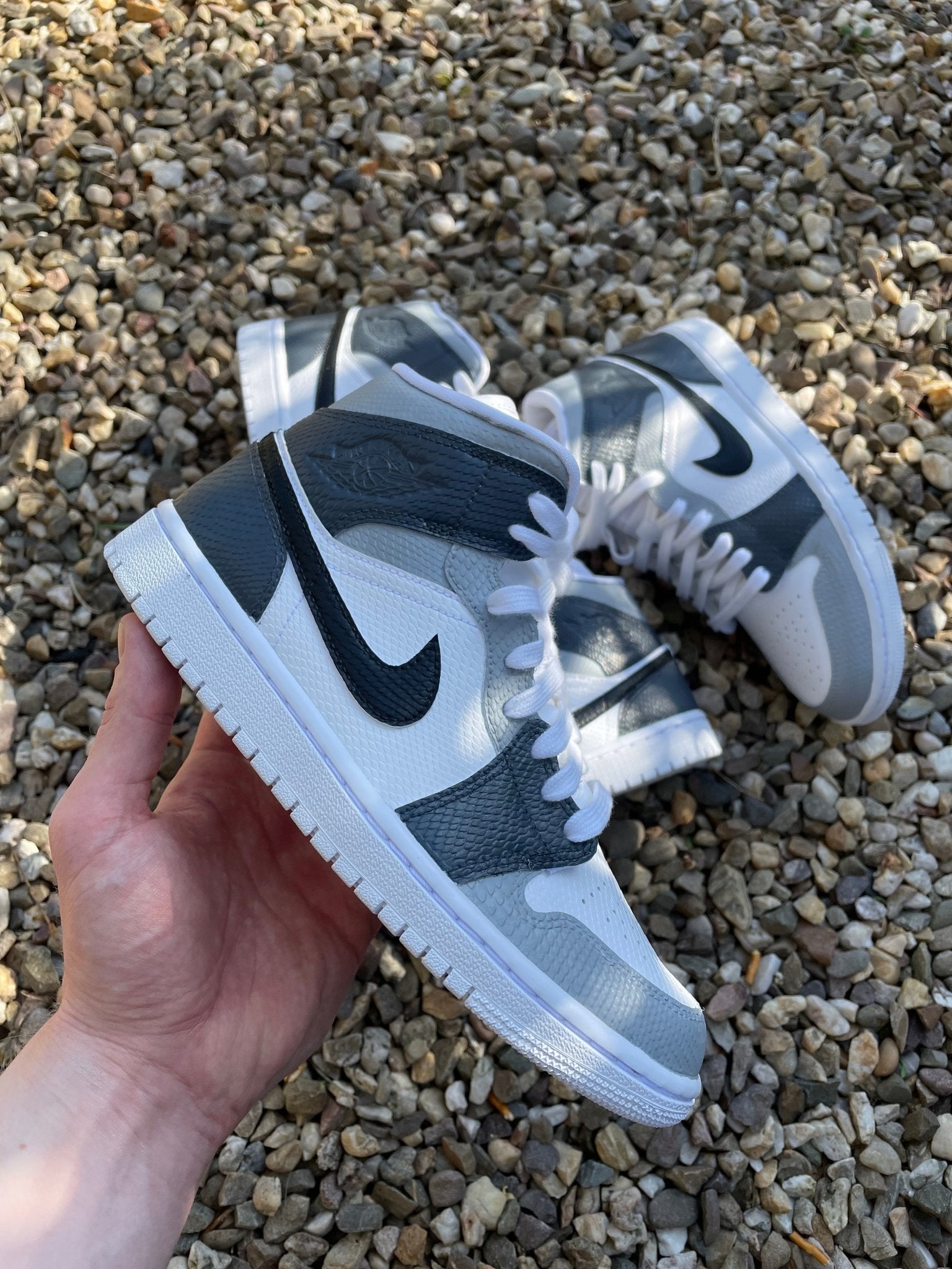 Custom Nike AJ1 Mid Customized - 3 Grey Tones - julescustomizedkicks