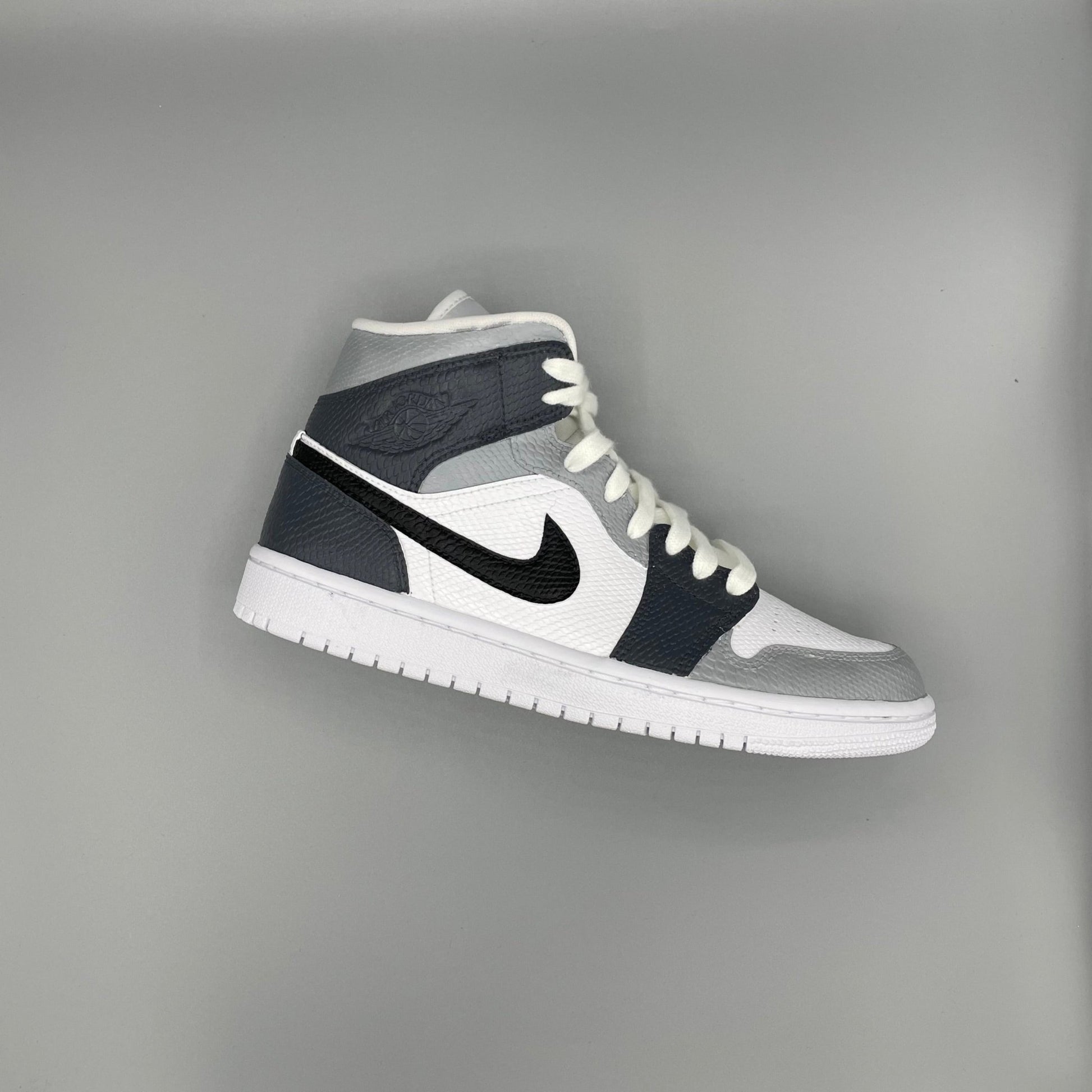 Custom Nike AJ1 Mid Customized - 3 Grey Tones - julescustomizedkicks