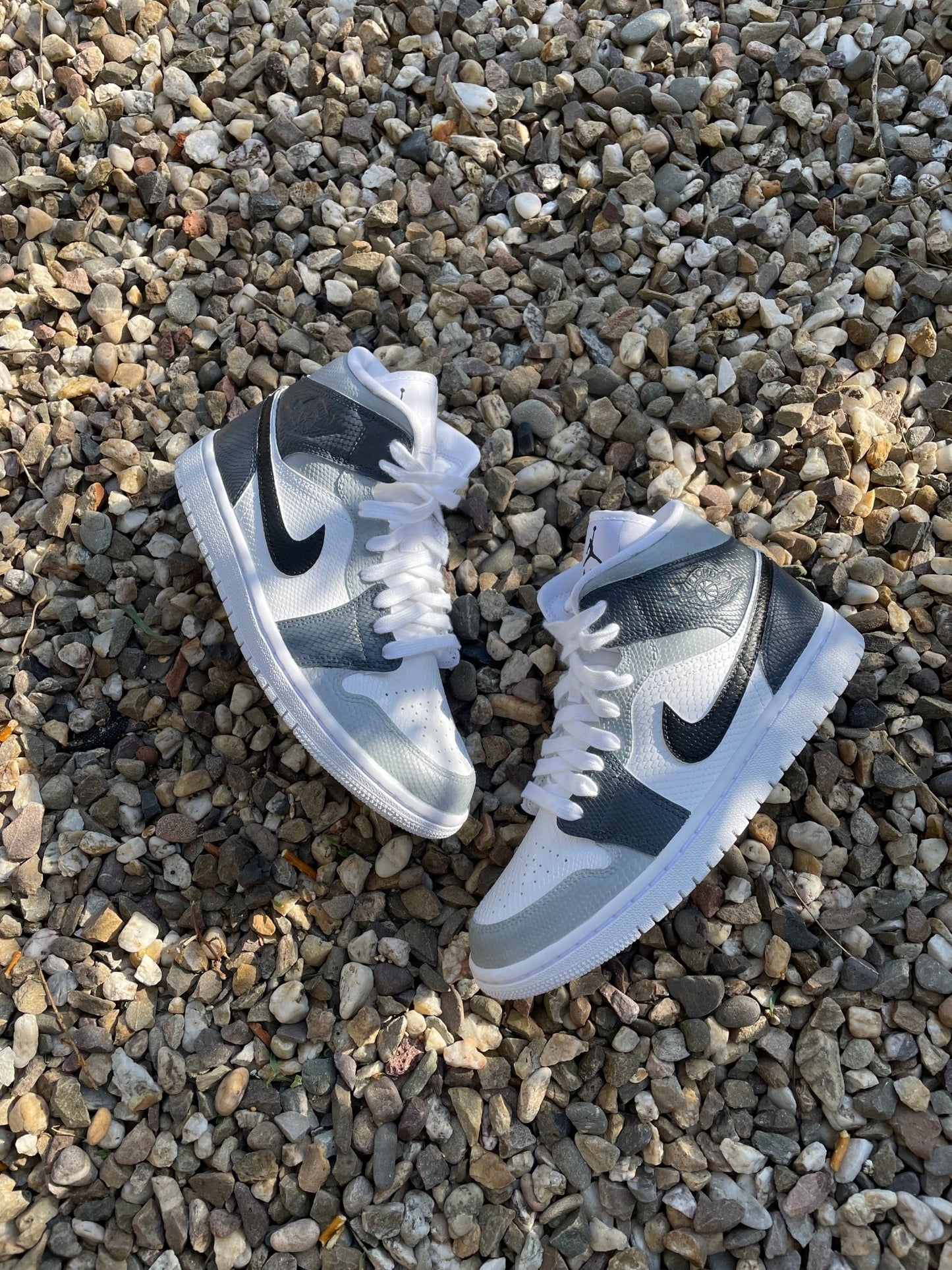 Custom Nike AJ1 Mid Customized - 3 Grey Tones - julescustomizedkicks