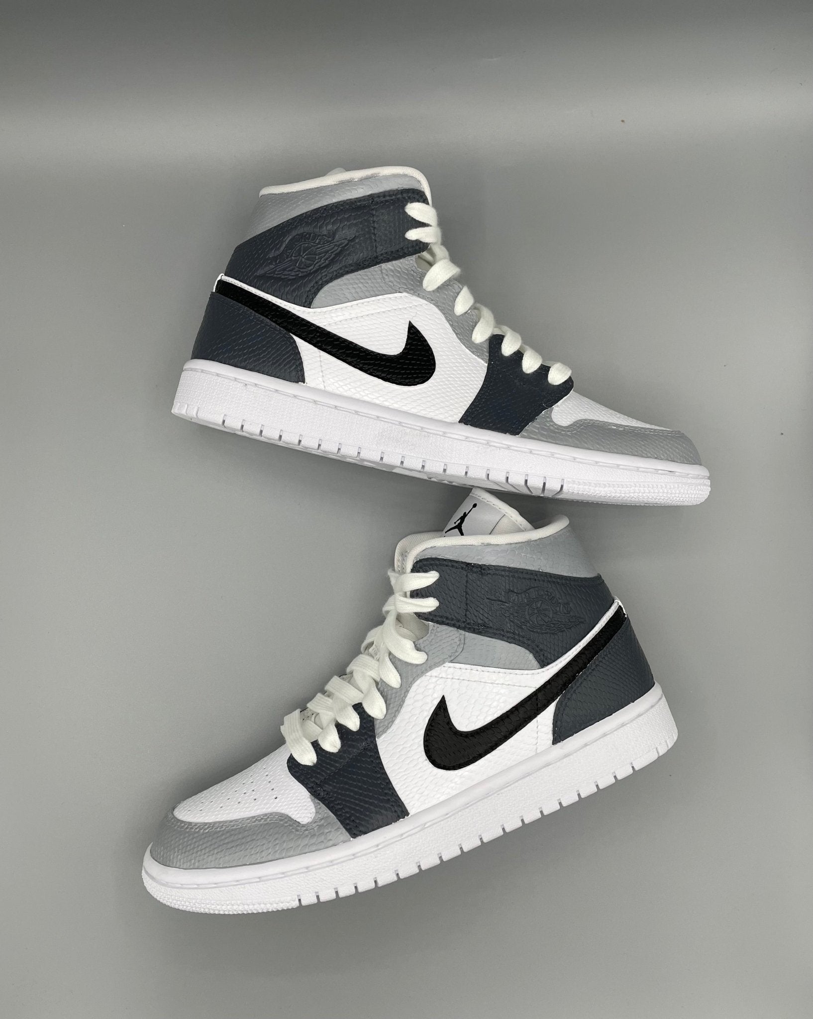 Custom Nike AJ1 Mid Customized - 3 Grey Tones - julescustomizedkicks