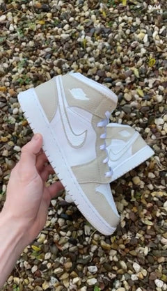 Custom Nike AJ1 Mid Customized - Beige Details - julescustomizedkicks