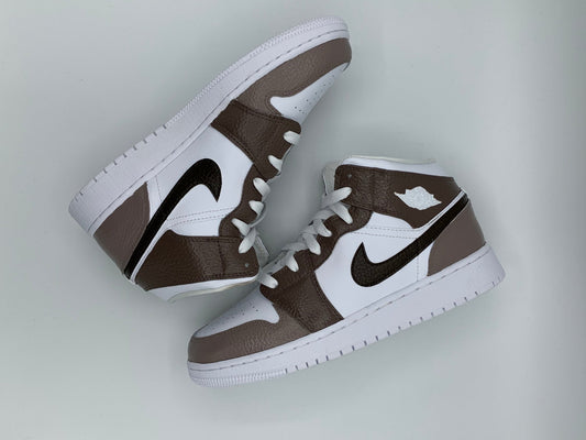 Custom Nike AJ1 Mid Customized - Chocolate - julescustomizedkicks