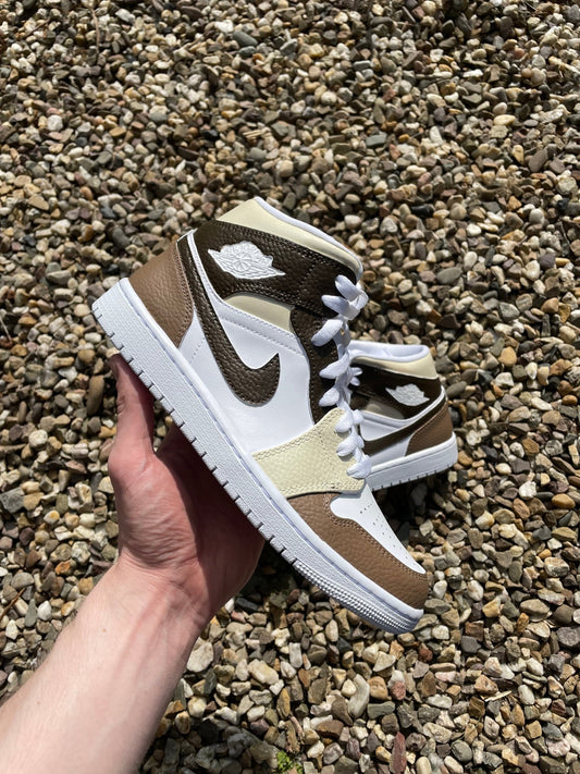 Custom Nike AJ1 Mid Customized - Iced Latte - julescustomizedkicks