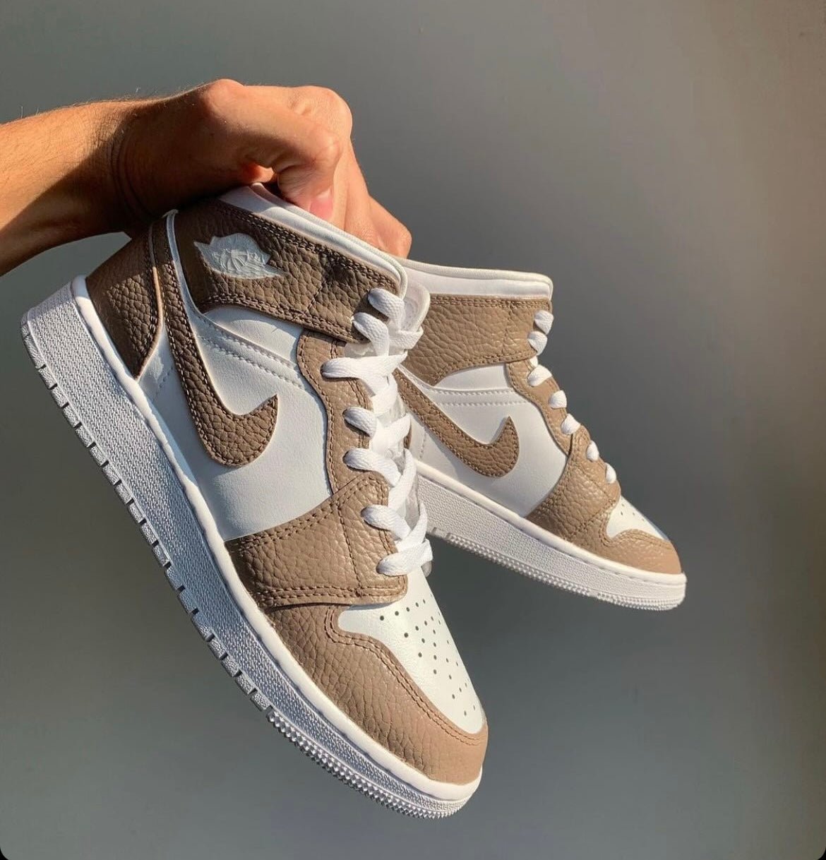 Custom Nike AJ1 Mid Customized - Light Brown - julescustomizedkicks