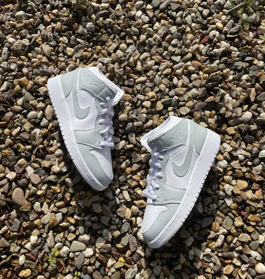 Custom Nike AJ1 Mid Customized - Light Grey - julescustomizedkicks