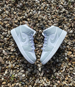 Custom Nike AJ1 Mid Customized - Light Grey - julescustomizedkicks