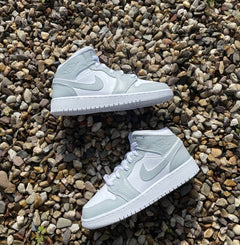 Custom Nike AJ1 Mid Customized - Light Grey - julescustomizedkicks