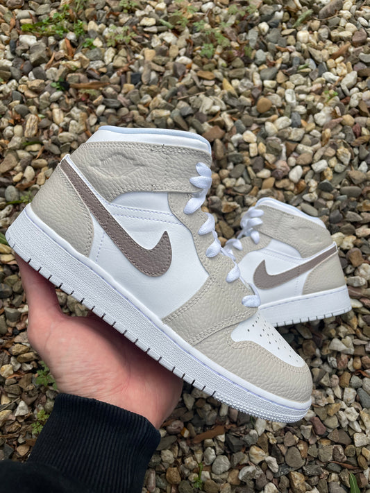 Custom Nike AJ1 Mid Customized - Light Bone