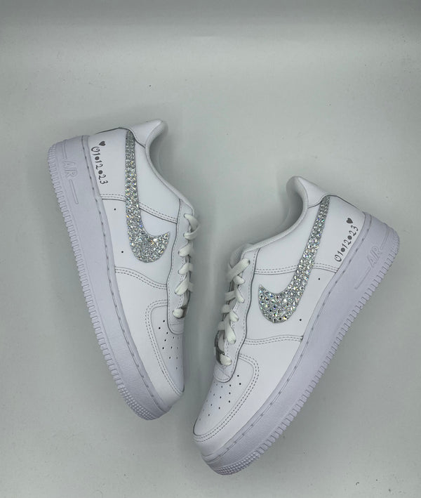 Custom Nike AIR Force 1 Sneaker - Hellblaue Strasssteine WEDDING EDITION