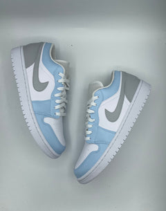 Custom NIke AJ1 Low Sneaker- Gray &amp; Baby Blue