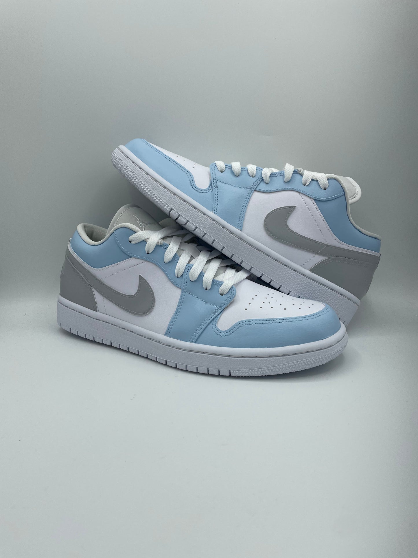 Custom NIke AJ1 Low Sneaker- Grey & Babyblue