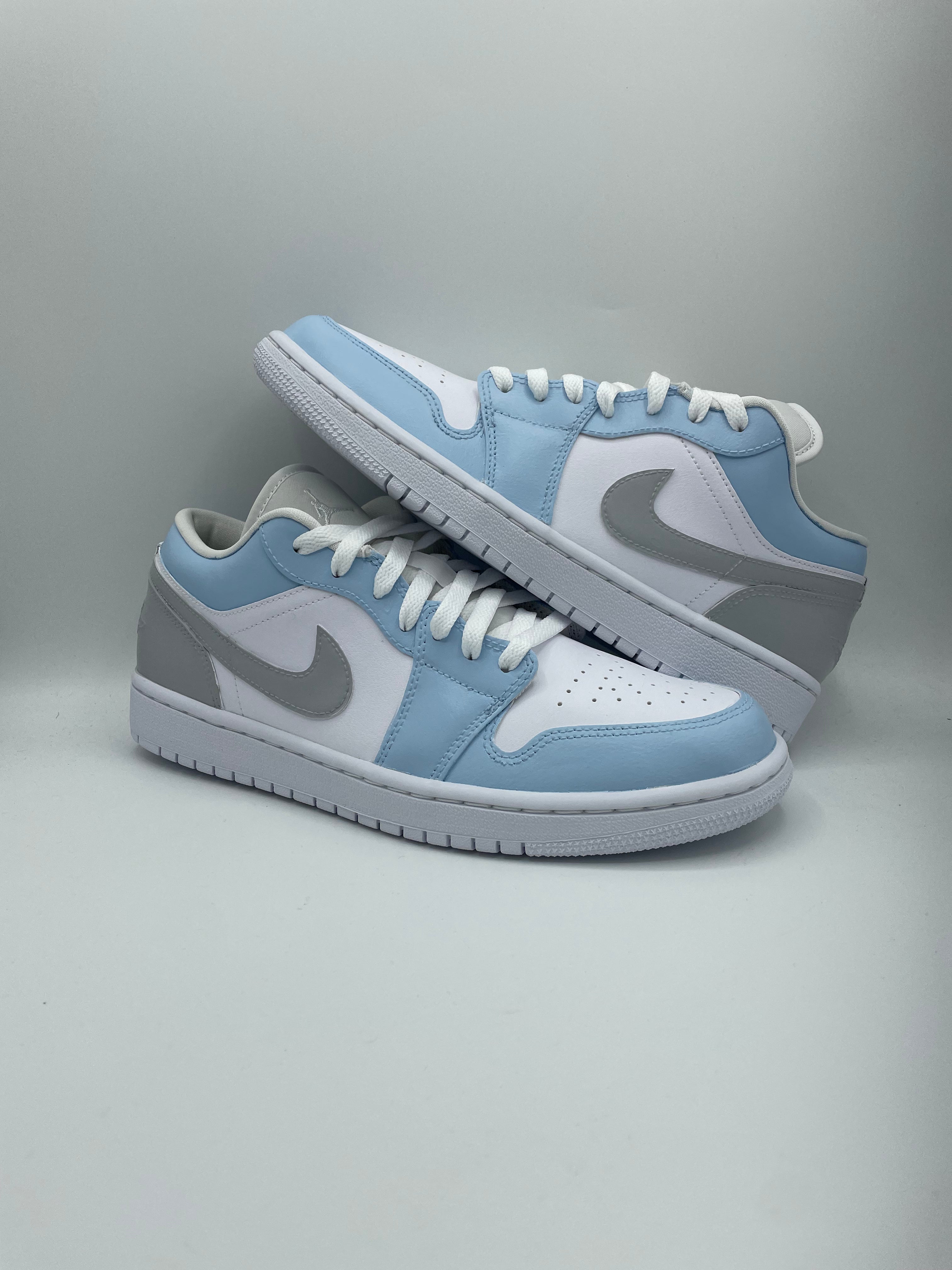 Custom NIke AJ1 Low Sneaker- Gray &amp; Baby Blue